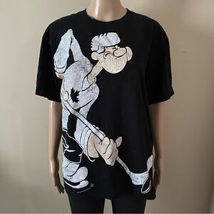 Popeye hockey graphic black T-shirt, size large